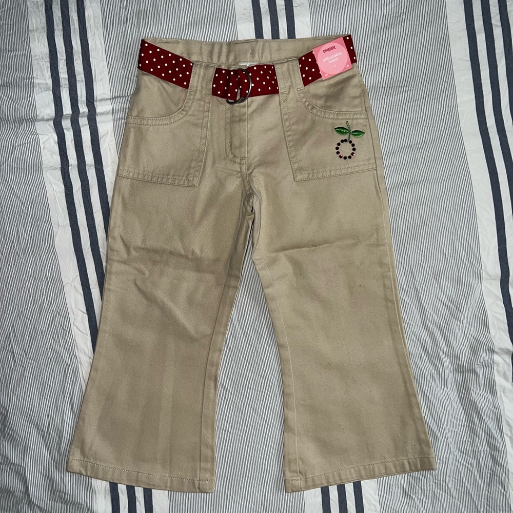 Gymboree Girls Tan Pants with Red Polka Dot Belt